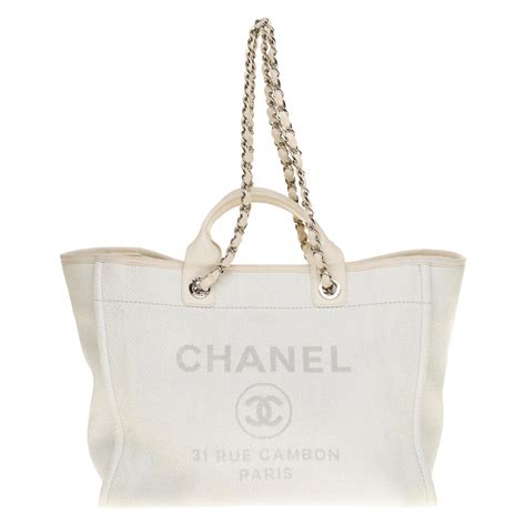 chanel tote bag white|white chanel shopping bag.